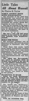Newspaper clipping about “Queen Kalai-manuia”